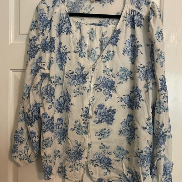 LOFT Tops - Floral Blue and White Women's Top